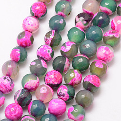 Violet Natural Fire Crackle Agate Bead Strands, Round, Grade A, Faceted, Dyed & Heated, Violet, 6mm, Hole: 1mm, about 61pcs/strand, 15 inch