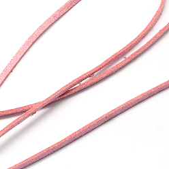Pink Eco-Friendly Faux Suede Cord, Faux Suede Lace, with Glitter Powder, Pink, 2.7x1.4mm, about 100yards/roll(300 feet/roll)