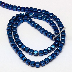 Blue Plated Electroplate Non-magnetic Synthetic Hematite Beads Strands, Cube, Grade A, Blue Plated, 2x2x2mm, Hole: 0.6mm, about 200pcs/strand, 16 inch