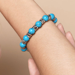 Synthetic Turquoise Fashion Tibetan Style Bracelets, Stretch Bracelets, with Gemstone Beads, Synthetic Turquoise, 53mm