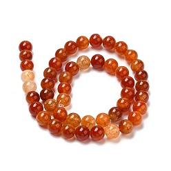 Orange Natural Crackle Agate Bead Strands, Round, Grade A, Dyed & Heated, Orange, 10mm, Hole: 1mm, about 37pcs/strand, 15 inch