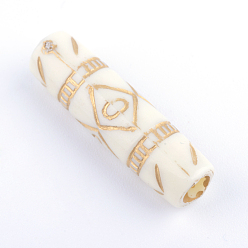 Beige Column Plating Acrylic Beads, Golden Metal Enlaced, Beige, 25x6.5mm, Hole: 3.5mm, about 600pcs/500g