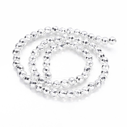 Silver Plated Non-magnetic Synthetic Hematite Beads Strands, Grade A, Faceted, Round, Silver Plated, 6mm, Hole: 1.1mm, about 72pcs/strand, 15.7 inch