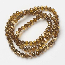 Dark Goldenrod Electroplate Transparent Glass Beads Strands, Half Golden Plated, Faceted, Rondelle, Dark Goldenrod, 3x2mm, Hole: 0.8mm, about 150~155pcs/strand, 15~16 inch(38~40cm)