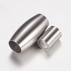 Stainless Steel Color 304 Stainless Steel Magnetic Clasps with Glue-in Ends, Matte Style, Oval, Stainless Steel Color, 21x10mm, Hole: 6mm