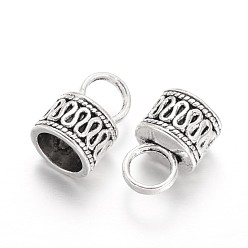 Antique Silver Tibetan Style Alloy Cord Ends, End Caps, Column, Antique Silver, 15x10mm, Hole: 5mm, 7mm inner diameter