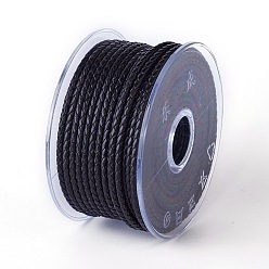 Черный Оплетенный шнур из натуральной кожи, кожаный шнур ювелирных изделий, ювелирные изделия DIY делает материал, чёрные, 3 мм, около 10.93 ярдов (10 м) / рулон