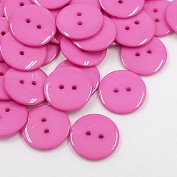 Fuchsia Acrylic Sewing Buttons, Plastic Buttons for Costume Design, 2-Hole, Dyed, Flat Round, Fuchsia, 17x2mm, Hole: 1mm