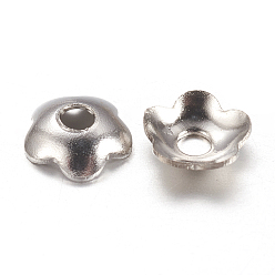 Platinum Brass Bead Caps, Flower, Platinum Color, Size: about 4mm in diameter, hole, 1.2mm