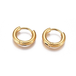 Golden Ion Plating(IP) 304 Stainless Steel Huggie Hoop Earrings, with 316 Surgical Stainless Steel Pin, Ring, Golden, 13x2.5mm, 10 Gauge, Pin: 0.9mm