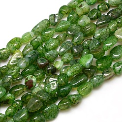 Lime Green Nuggets Natural Crackle Agate Beads Strands, Dyed & Heated, Lime Green, 8~16x8~12x6~10mm, Hole: 1mm, about 30~40pcs/strand, 15~16 inch