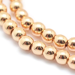 Light Gold Plated Electroplate Non-magnetic Synthetic Hematite Beads Strands, Grade AAA, Long-Lasting Plated, Round, Light Gold Plated, 6mm, Hole: 1mm, about 73pcs/strand, 15.7 inch(40cm)
