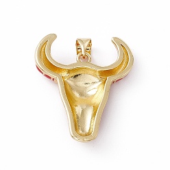 Mixed Color Brass Enamel Pendants, OX Head Charm, Lead Free & Cadmium Free, Real 18K Gold Plated, Mixed Color, 26x22.5x5mm, Hole: 3.5x4.5mm