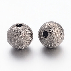 Gunmetal Brass Textured Beads, Nickel Free, Round, Gunmetal, Size: about 6mm in diameter, hole: 1mm