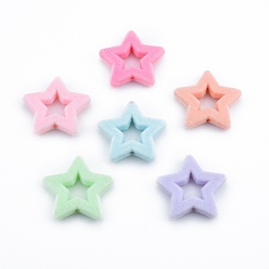 Mixed Color Opaque Resin Beads, Flocky Star, Mixed Color, 25.5x27x5mm, Hole: 1.8mm