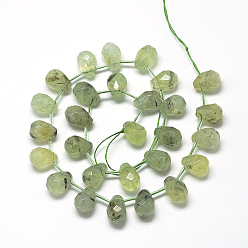 Prehnite Natural Prehnite Beads Strands, Top Drilled Beads, Faceted Teardrop, 13~14x10~11mm, Hole: 1mm, about 28pcs/strand, 15.7 inch