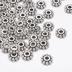 Antique Silver Gear Tibetan Style Alloy Spacer Beads, Lead Free & Cadmium Free, Flower, Antique Silver, 6.5mm, Hole: 2mm