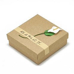 BurlyWood Cardboard Jewelry Set Boxes, with Sponge Inside, Square, BurlyWood, 9x9x3cm