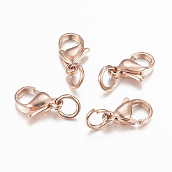 Rose Gold 304 Stainless Steel Lobster Claw Clasps, Parrot Trigger Clasps, Rose Gold, 12x7.5x3.5mm, Hole: 4mm