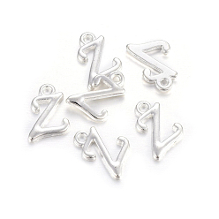 Letter Z Silver Color Plated Alloy Letter Pendants, Rack Plating, Cadmium Free & Lead Free, Letter.Z, 13x10x2mm, Hole: 1.5mm