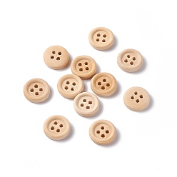 Old Lace 4-Hole Buttons, Wooden Buttons, Old Lace, about 13mm in diameter, 100pcs/bag