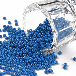 Deep Sky Blue 11/0 Grade A Round Glass Seed Beads, Baking Paint, Deep Sky Blue, 2.3x1.5mm, Hole: 1mm, about 48500pcs/pound