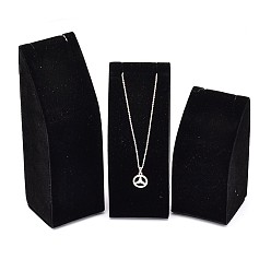 Black Wood Necklace Rectangle Displays, Covered with Velvet, Long Chain Necklace Display Stand, Black, 11~17x5.5x5.5cm