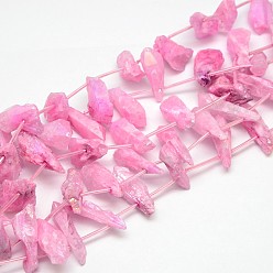 Rose Chaud Pierres précieuses electroplate perles de cristal de quartz naturel brins, nuggets, rose chaud, 18~35x6~14x6~12mm, Trou: 1mm, Environ 22 pcs/chapelet, 15.74 pouce