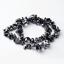 Hématite Sans Magnétique   Non-magnétiques perles d'hématite synthétique brins, puce, noir, taille: environ 5~8 mm, Trou: 0.8mm, 125 pcs / chapelet, 16 pouce