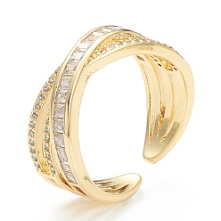 Настоящее золото 18K Латунь микропейв прозрачный кубический цирконий, манжеты кольца, открытые кольца, крест крест кольца, х кольцо, долговечный, реальный 18 k позолоченный, 4~8 мм, внутренний диаметр: 17 мм