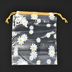 Flower Plastic Frosted Drawstring Bags, Rectangle, Flower Pattern, 20x16x0.02~0.2cm