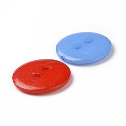 Mixed Color Acrylic Sewing Buttons, Plastic Buttons for Costume Design, 2-Hole, Dyed, Flat Round, Mixed Color, 17x2mm, Hole: 1mm
