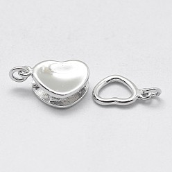 Platinum Rhodium Plated 925 Sterling Silver Box Clasps, with 925 Stamp, Heart, Platinum, 23x8x4mm, Hole: 2mm