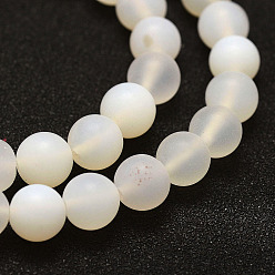 White Frosted Natural White Agate Beads Strands, Round, Dyed & Heated, White, 8mm, Hole: 1mm, about 48pcs/strand, 15.2 inch