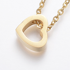 Golden 304 Stainless Steel Pendant Necklaces, with Lobster Claw Clasps, Heart, Golden, 17.7 inch(45cm)