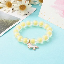 Mixed Color Bead in Bead Transparent Acrylic Pumpkin Beads Stretch Bracelet for Kid,  with Alloy Enamel Unicorn Pendants, Mixed Color, Inner Diameter: 1-3/4 inch(4.5cm)