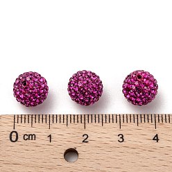 502_Fuchsia Half Drilled Czech Crystal Rhinestone Pave Disco Ball Beads, Small Round Polymer Clay Czech Rhinestone Beads, 502_Fuchsia, PP9(1.5~1.6mm), 10mm, Hole: 1.2mm