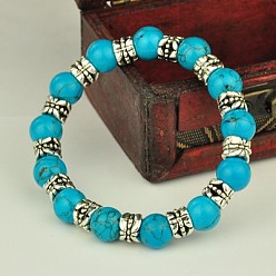 Synthetic Turquoise Fashion Tibetan Style Bracelets, Stretch Bracelets, with Gemstone Beads, Synthetic Turquoise, 53mm