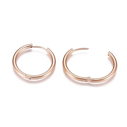 Розовое Золото Ионное покрытие (ip) 304 серьги-кольца из нержавеющей стали, с 316 хирургическим стержнем из нержавеющей стали, кольцо, розовое золото , 25x2.5 мм, 10 датчик, штифты : 0.9 мм