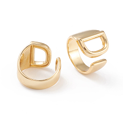 Letter D Brass Cuff Rings, Open Rings, Long-Lasting Plated, Real 18K Gold Plated, Letter.D, Size 6, 17mm