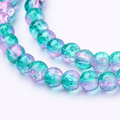 Dark Cyan Spray Painted Crackle Glass Beads Strands, Round, Two Tone, Dark Cyan, 4mm, Hole: 1.1~1.3mm, about 200pcs/strand, 31.4 inch