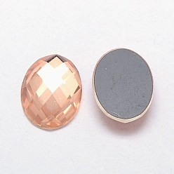 Pink Faceted Glass Oval Cabochons, Pink, 18x13x3~5mm