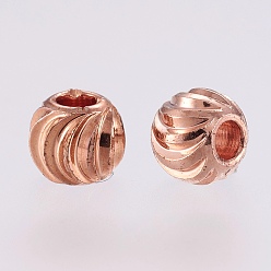 Rose Gold Brass Spacer Beads, Long-Lasting Plated, Corrugated Round, Rose Gold, 4x3mm, Hole: 1.6mm