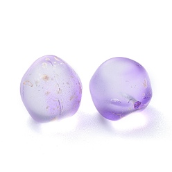 Violet Transparent Glass Beads, Frosted, with Glitter Powder, Half Drilled, Peach, Violet, 11.5x11.5x11mm, Hole: 1mm