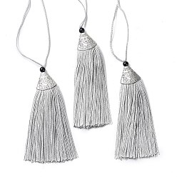 Thistle Nylon Tassels Big Pendant Decorations, with CCB Plastic, Antique Silver, Thistle, 85x20x10.5mm