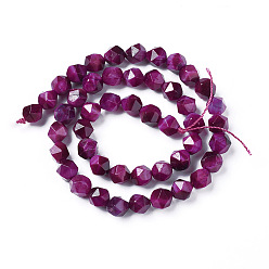 Medium Violet Red Natural Tiger Eye Beads Strands, Dyed & Heated, Faceted Star Cut Beads, Medium Violet Red, 7~8mm, Hole: 1mm, about 47~48pcs/strand, 15.2 inch~15.5 inch(38.5~39.5cm)