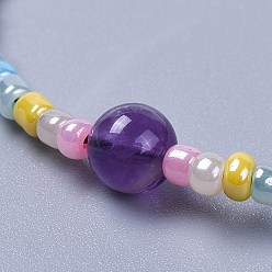 Pierre Mélangete Fils de nylon ajustables bracelets de perles tressées, avec perles rondes en pierre mélangée naturelle et perles de verre, 1-7/8 pouce (4.9 cm)