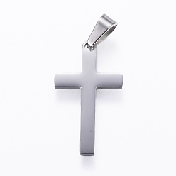 Stainless Steel Color 304 Stainless Steel Pendants, Cross, Stainless Steel Color, 28x15.5x1.5mm, Hole: 8x3.5mm