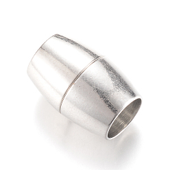 Platinum Brass Magnetic Clasps with Glue-in Ends, Barrel, Platinum, 15x6mm, Half Hole: 3mm