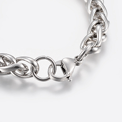 Stainless Steel Color Adjustable 304 Stainless Steel Chain Bracelets, Stainless Steel Color, 8-5/8 inch(220mm)x8x8mm